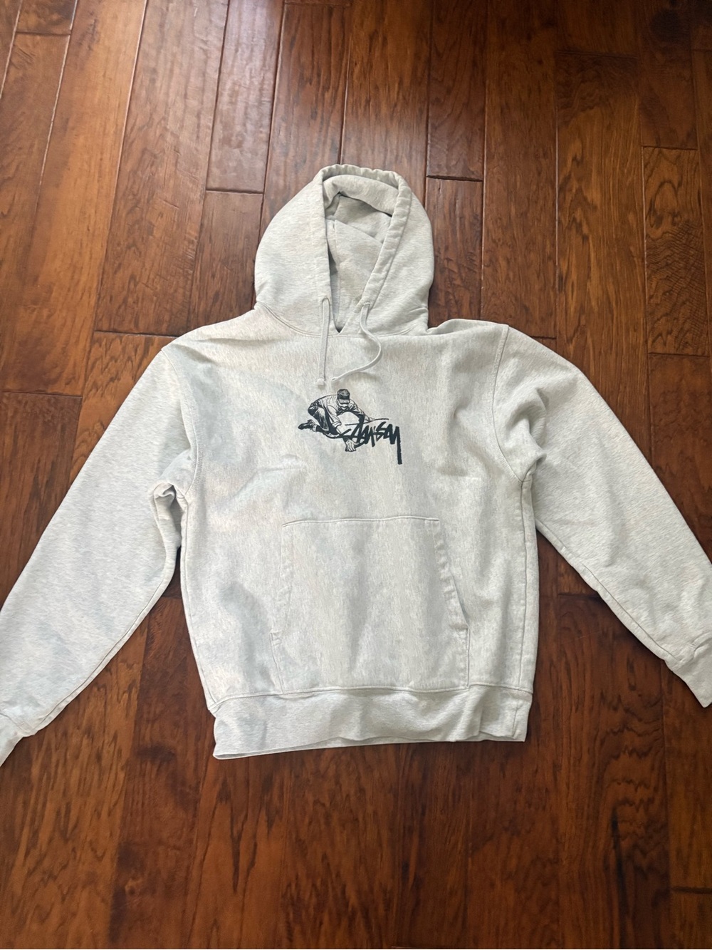 Stussy Light Gray Pullover Hoodie with Chest Graphic
